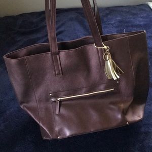 Purple faux leather tote bag
